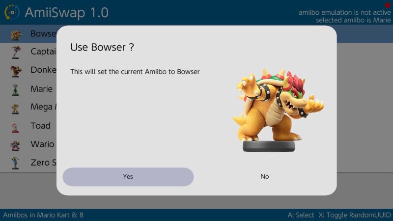 Amiibo select confirmation